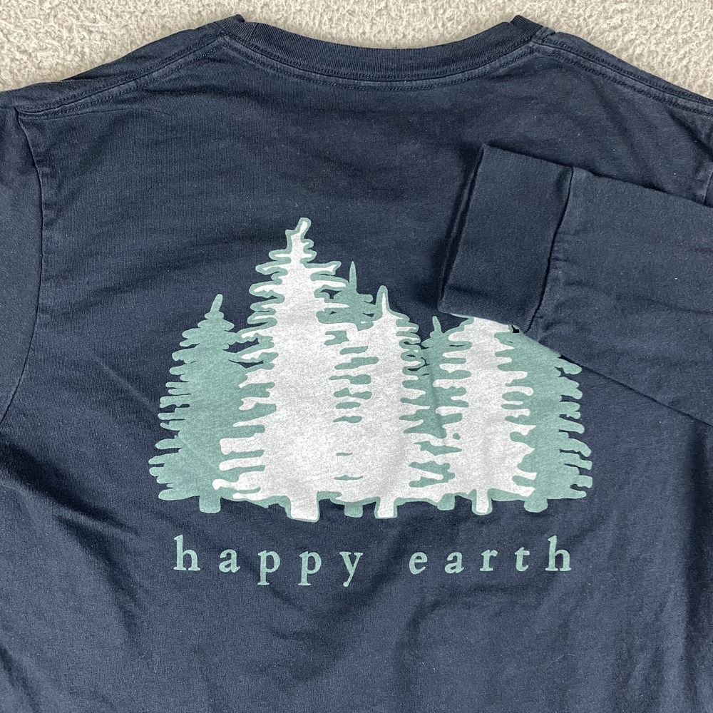 Happy Earth Shirt Mens Medium Long Sleeve Organic Cotton Outdoor Hiking Pine